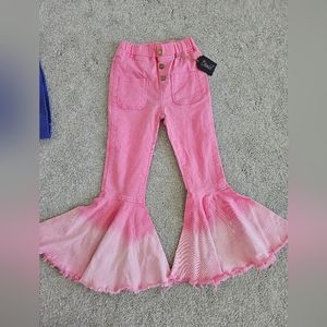 Girls 7 8 pants flare bell bottoms hot pink jean denim